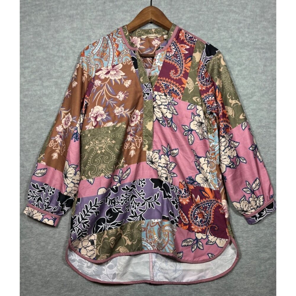 Soft Surroundings Colorful Boho Patchwork Floral Tunic Top Sz Petite S Womens
